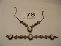 Silver filigree necklace & bracelet w/cameos