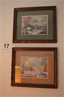 Winter foil art, both country scenes
