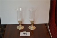 Two sterling candle holders w/hurricane shades