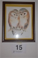 Owl handmade card, signed by artist, M. Garland,