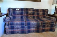 Sofa, southwest style in navy, red and tan, 75"
