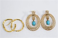 2 Pair of Woman's 14K & 12K Gold Earrings