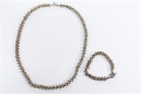 Sterling Silver Ruffled Chain Necklace & Bracelet