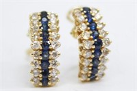 Pair of 14K Gold, Diamond, & Sapphire Earrings