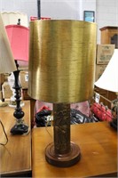Handcrafted Wood and Brass Relief Table Lamp