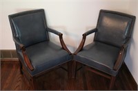 Two Slate Blue Leather Armchairs