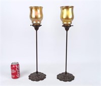 Pair Of Arts & Crafts Candlestick Lamps