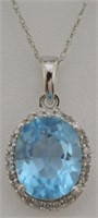 10kt White Gold 3.05ct Blue Topaz Diamond Necklace