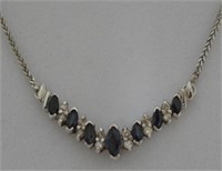 14kt White Gold Genuine Sapphire Diamond Necklace
