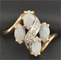 10kt Yellow Gold Genuine Opal Diamond Ring