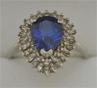 10kt White Gold Large Sapphire Diamond Ring