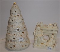Ceramic Lighted Tree (11" high) & Santa Candle