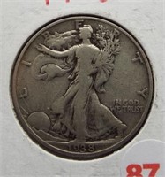 1938 Walking Liberty Silver Half Dollar.