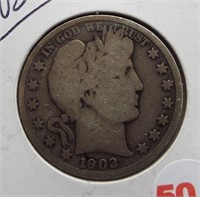 1902-S Barber Silver Half Dollar.
