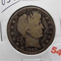 1905-S Barber Silver Half Dollar.