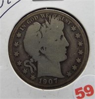 1907 Barber Silver Half Dollar.