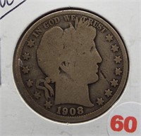 1908-O Barber Silver Half Dollar.
