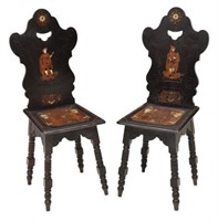 (2) RENAISSANCE REVIVAL CHAIRS, BONE INLAY, LIONS