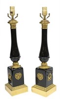 (2) EMPIRE STYLE BLACK & GILT METAL TABLE LAMPS