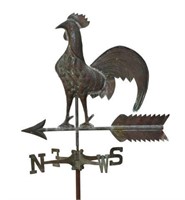 VINTAGE PATINATED COPPER ROOSTER WEATHERVANE