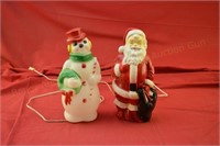 Vintage Snowman and Santa Claus Blow Molds