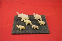 6 White Agate Carved Elephants