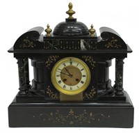 SLATE AND MARBLE ARCHITECTURAL MANTLE CLOCK C.1900