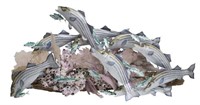 LARGE COPPER, BARNACLE & CORAL FISH WALL SCULPTURE