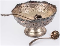 Antique Victorian Silverplate Punch Bowl 2 Ladles