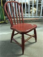 Small Wooden Child's Chair Painted Red