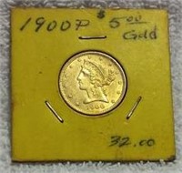 1900 P $5 Gold