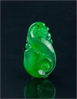 Burma Green Jadeite Carved Dragon Pendant