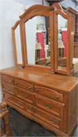 8-Drawer Long Dresser with Attached Mirro