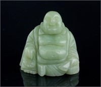 Chinese Green Hardstone Carved Happy Buddha Statue
