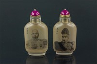 2Pc Chinese Peking Glass Snuff Bottles Ma Shaoxuan