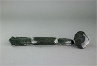Hetian Green Jade Carved Ruyi Scepter with Mark