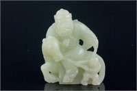 Chinese Hetian White Jade Carved Warrior Statue