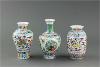 3 PC Chinese Doucai Porcelain Vase Chenghua Mark