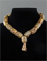 Chinese Brown Jade Carved Buddha Head Necklace
