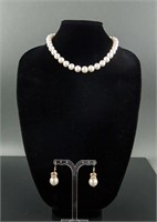 Chinese Natural Pearl Necklace and Earrings Set
