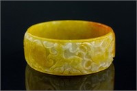 Burma Yellow Jadeite Carved Bangle