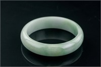 Chinese Green and White Jadeite Carved Bangle