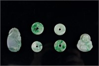 6 PC Assorted Burma Green Jadeite Carved Pendants