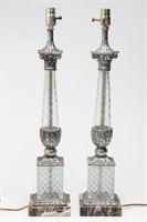 Pair of Cut Crystal & Silver-Tone Metal Lamps
