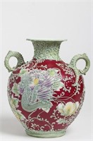 Japanese Moriage Enameled Pottery Vase