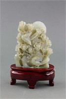 Chinese Green Jade Carved Boulder with Stand
