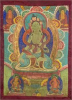 Tibetan Tanka Painting of Green Tara on Cloth