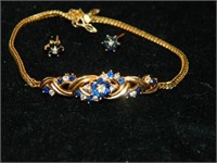 14KT Gold Blue Sapphire Bracelet & Matching