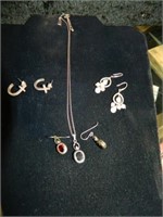 Sterling Necklace & Earring Set, Cross Hoops,