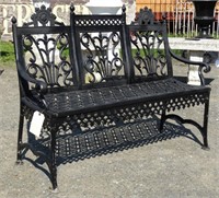 19th c. Signed Cast Iron Bench